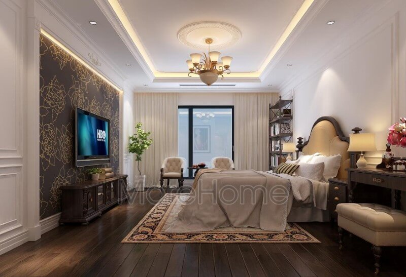 Phòng ngủ bố mẹ ấn tượng với mẫu giường ngủ tân cổ điển Mẫu thiết kế nội thất chung cư đẹp