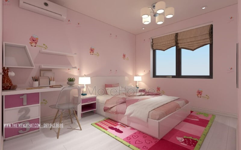 Bố trí phòng ngủ con gái đẹp, đáng yêu từ sắc hồng điểm nhấn.