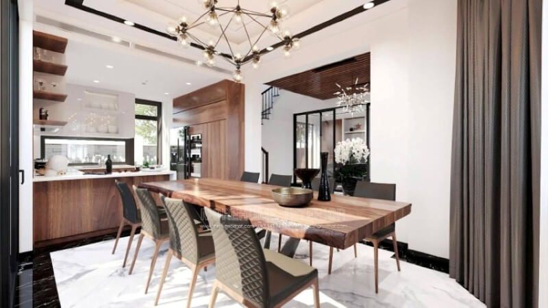 Mẫu tủ bếp hiện đại hình chữ U với thiết kế bàn đảo liền mạch sẽ là một gợi ý tuyệt vời cho không gian bếp vuông vắn mà không cần tốn quá nhiều diện tích.
