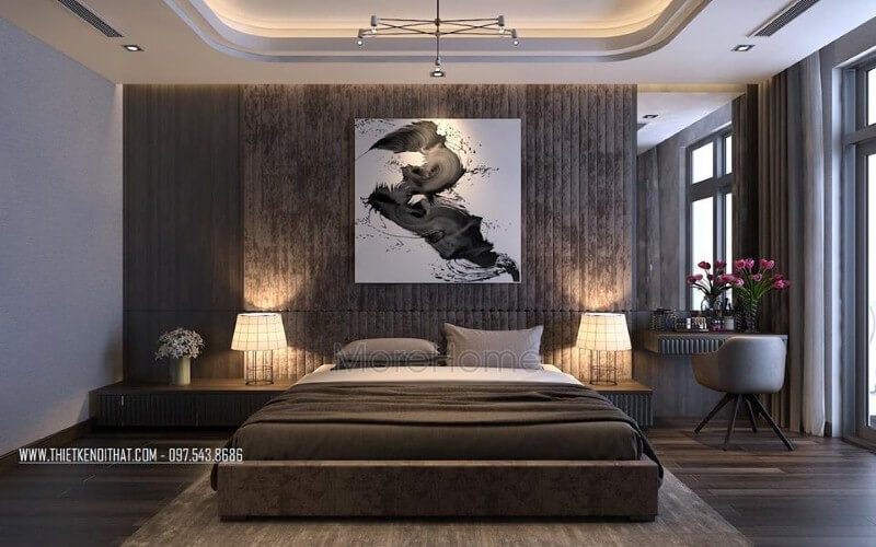 Trang trí nội thất phòng ngủ master hiện đại, đẹp, sang trọng.