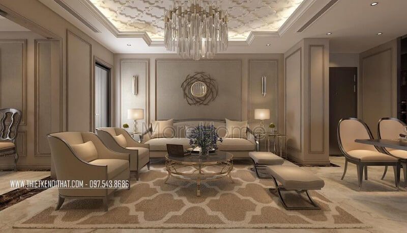 Phong cách tân cổ điển là nguồn cảm hứng thiết kế không gian nội thất phòng khách đầy ấn tượng